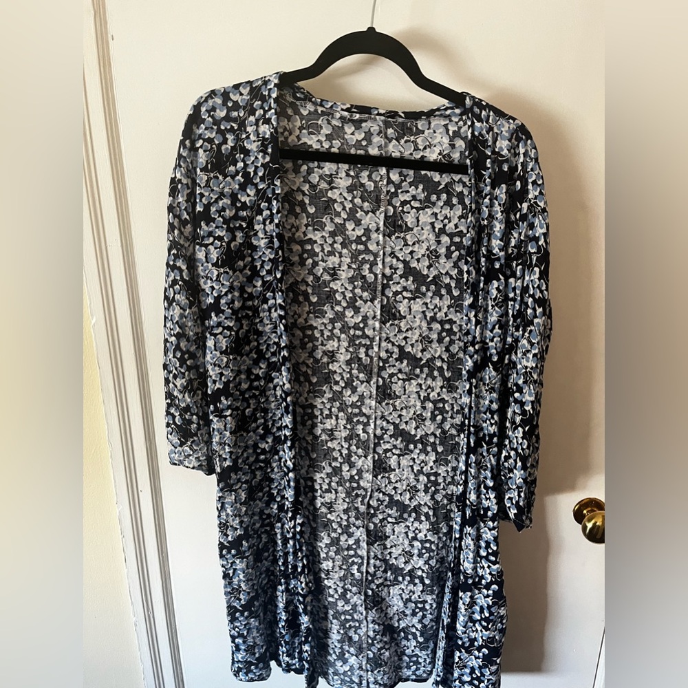 Long Blue White Open Duster